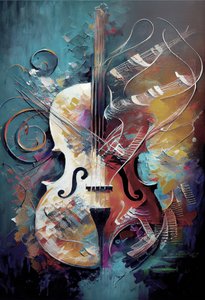 Klassisk violinmaleri med penselstrøg på lærred, kunstprint til væg af F. Abderrahim