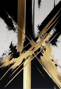 Moderne guld-sort maleri på lærred, vægkunst print on demand af F. Abderrahim