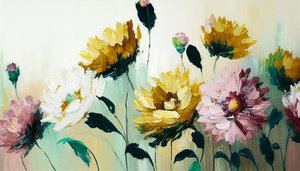 Blomsterstilleben på vandret lærred, vægkunstprint på bestilling af F. Abderrahim