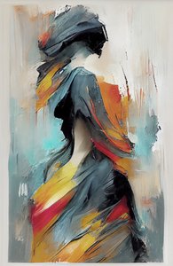 Pige danser, abstrakt ekspressionistisk oliemaleri, vægkunst print af F. Abderrahim