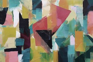 Minimalistisk geometrisk abstrakt oliemaleri, online kunsttryk på lærred af F. Abderrahim
