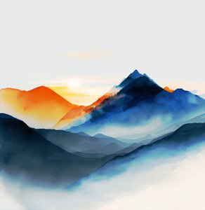 Shades of Serene blue mountains, lærred  kunstprint af F. Abderrahim