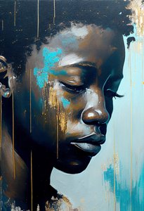 Abstrakt ung afrikansk mand på lærred, Wall Art prints af F. Abderrahim
