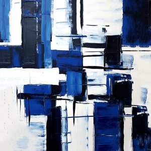abstrakt ekspressionisme geometrisk gitter sort  blå komposition, væg Kunsttryk af F. Abderrahim