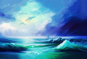 abstrakt maleri havlandskab pastelfarve, lærred  vægkunst print online af F. Abderrahim