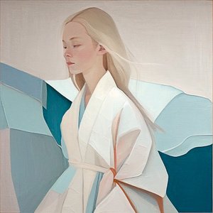 portræt af en smuk blond kvinde, Abstrakt maleri, væg kunst print af F. Abderrahim