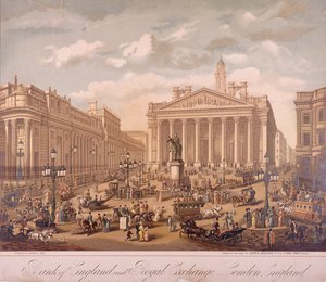 Bank of England og Royal Exchange, London, c1860 af F Appel