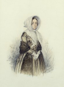Portræt af en ung dame i en motorhjelm med hvide handsker, 1840 (wc og blyant på papir)