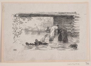 Illustration til "Kjærringen mod strømmen" af F. Hendriksen