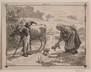 Illustration til folkeeventyret "Tre små røde Grise" af F. Hendriksen