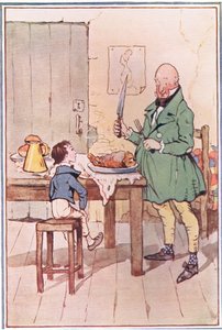 David spiste middag med hr. MiCawber i fængslet, illustration fra David Copperfield, 1914