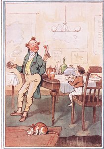 Han tog et hug ved knoglen i den ene hånd og en kartoffel i den anden, illustration fra David Copperfield, 1914