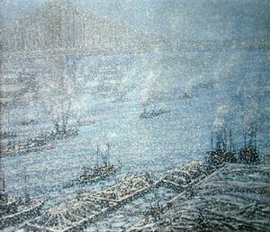 East River, New York, Winter (olie på lærred) af F. Usher de Voll