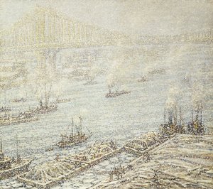 East River, New York, vinter, ca. 1915 (olie på lærred) af F. Usher de Voll