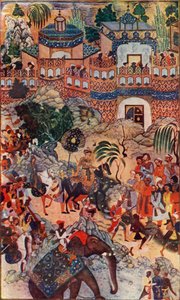 Den store kejser Akbar går ind i sin by i staten, 1572, 1590-1595, c1930.