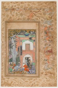 <em> Babur underholder i Sultan Ibrahim Lodis palads </em> fra en <em>Baburnama</em>