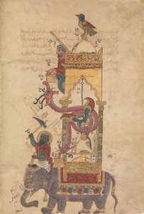 Elefanturet, folio fra en bog om viden om geniale mekaniske..., A.H. 715A.D.1315 af Farrukh ibn Abd al Latif