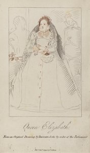 Dronning Elizabeth I (farvet gravering) af Federico (after) Zuccari or Zuccaro