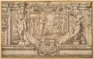 Påsken (pen og brunt blæk med brun vask på hvidt papir) af Federico (studio of) Zuccaro