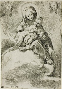 Madonna og barn på skyer af Federico Barocci