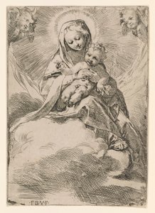 Jomfru og barn i skyerne af Federico Barocci