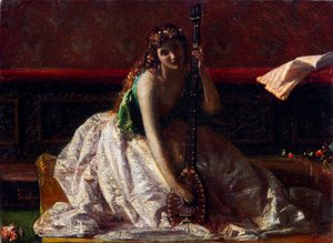 Scapigliatura: Lutespilleren af Faruffini, Federico (1831-1869). Olie på lærred, størrelse: 26x35