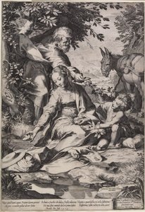 The Rest on the Return from Egypt, graveret af Cornelis Cort, 1575