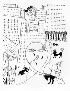 Selvportræt af digteren Federico Garcia Lorca (1898-1936) i New York, 30