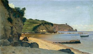 Sydlig marina, af Federico Rossano (1835-1912), olie på lærred, 34x59 cm.