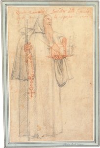 Fra Stefano, procurator for Camaldolites i Vallombrosa, som Saint Romuald, med en model af en kirke og en rosenkrans, 1577 af Federico Zuccaro