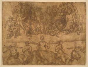 Forløste sjæle og allegoriske figurer, studie til den sidste doms freskomaleri i kuppelen på Duomo, Firenze af Federico Zuccaro