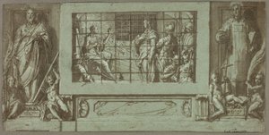 Saint Catherine i fængslet konverterer kejserinde Faustina til kristendommen, flankeret af de hellige Saturnius og Simon af Federico Zuccaro