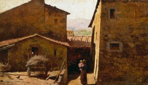 Rustikke toscanske bondegårde, af Federico Andreotti (1847-1930), olie på panel