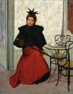 At cafe, af Federico Zandomeneghi (1841-1917), olie på lærred, 41x33 cm