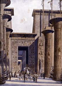 Genopbygning af Amons tempel. Illustration af F. Hoffebauer. 19. århundrede. af Fedor (1839 1922) Hoffbauer
