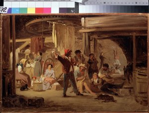 Bag cirkusscenen. Maleri af Feodor Andeyevich Bronnikov (1827-1902). Olie på lærred