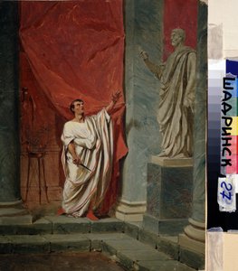 Brutus ed (Marcus Junius Brutus) (85 f.Kr.-42 f.Kr.) efter voldtægten af ​​Lucretius (Lucrezia, Lucretia, romersk dame). Maleri af Feodor Andrejewitsch Bronnikoff (1827-1902). Olie på træ. 0,325 x 0,249 m. Schadrinsk, Museum