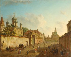 Udsigt fra Lubyanka-pladsen til Vladimir-porten i Moskva, 1800-tallet