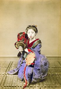 Geisha spiller tsuzumi, Japan, 1882 af Felice Beato
