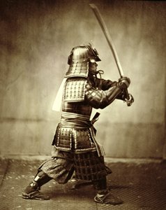 Samurai med hævet sværd, c1860 af Felice Beato