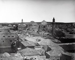Udsigt over Den Hellige Gravs Kirke og Ezekias bassin, Jerusalem, 1857 af Felice Beato