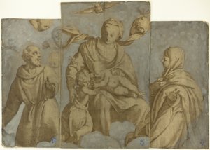 Jomfruen og barnet med Johannes Døberen og de hellige Frans af Assisi og Klara af Felice Brusasorci
