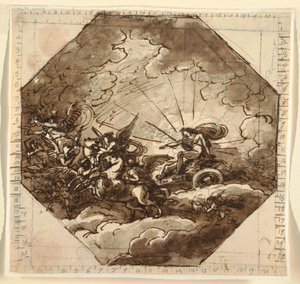 Apollo i sin Vogn med Aurora, Ottogonale Room, Palazzo Milzetti, Faenza af Felice Giani