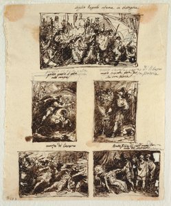 Design til forskellige dekorationer, herunder Coriolanus ved Roms mure af Felice Giani