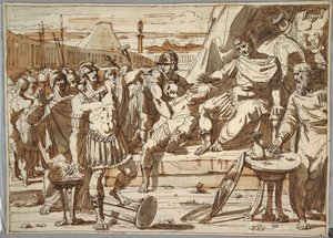 Tegning, Caius Mucius Scaevola og Porsena, 1800-1820 af Felice Giani
