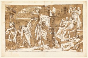 Tegning, Hades; Persefone i underverdenen (offer til Proserpine), ca. 1820 af Felice Giani