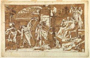 Tegning, Hades; Persefone i underverdenen (offer til Proserpine), ca. 1820 af Felice Giani