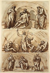 Tegning, Studier efter lunetter af, 1814 af Felice Giani