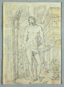 Tegning, studier af kvinders og børns hoveder og hænder, 1810-20 af Felice Giani