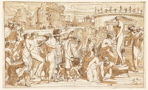 Tegning, Tilbedelse af Venus i et klassisk landskab, ca. 1820 af Felice Giani